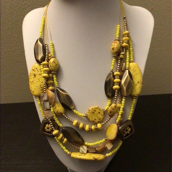 Firstmeet. Yellow Multi Strands Beads Necklace - Picture 3 of 8